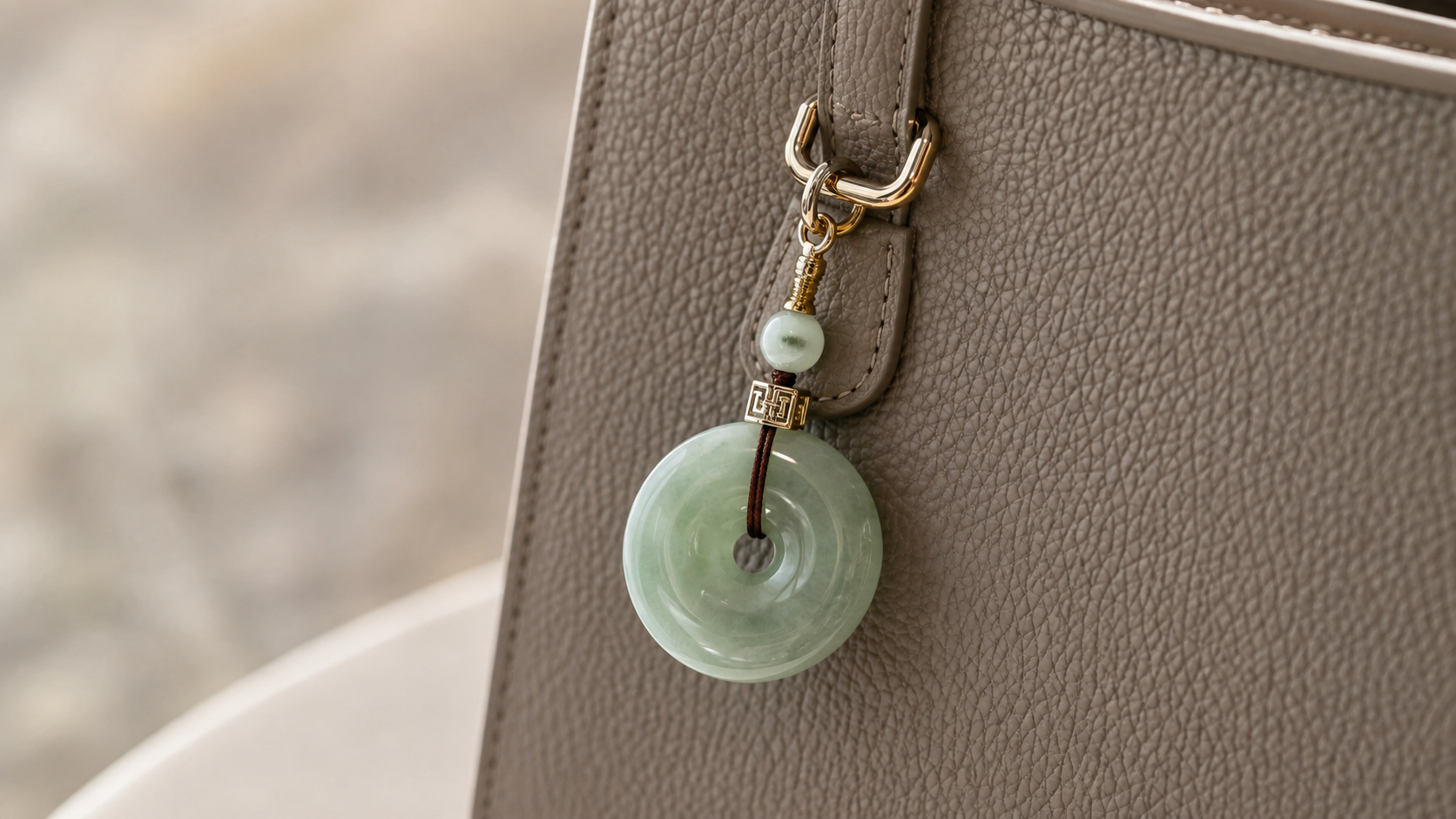 Jade Keychain Charm Leather Tassel